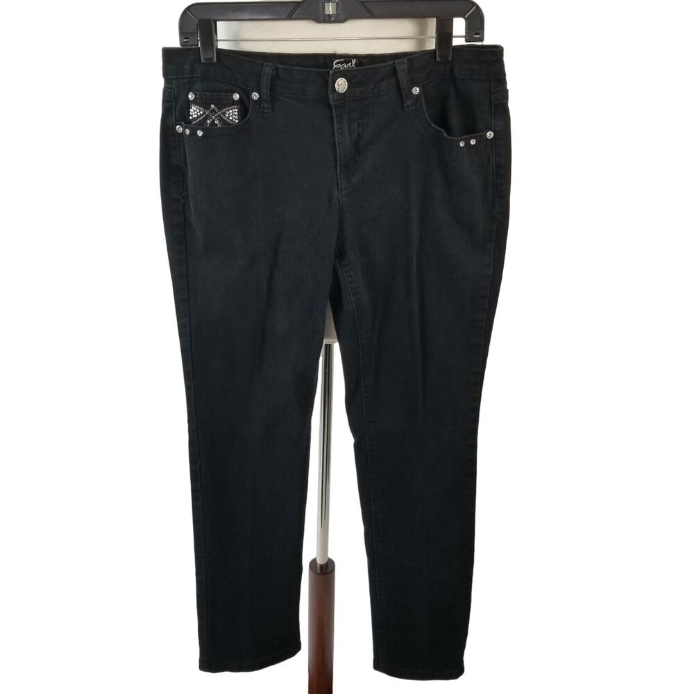 Earl Black Jeans Bling Rhinestone Embellished Pockets Skinny Size 12 P